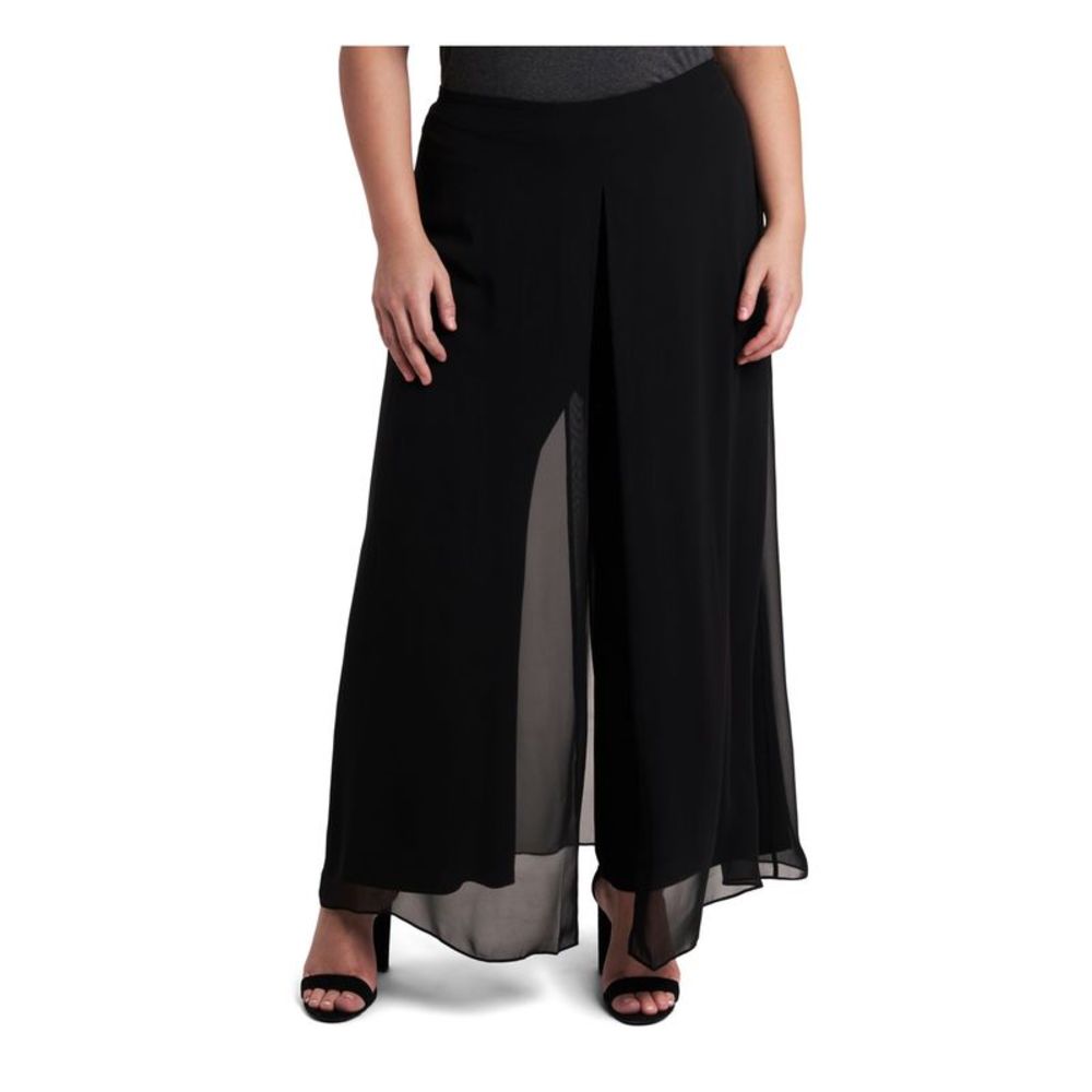 MSK WOMEN Womens Black Zippered Walk Through Pants Party Pants Plus 3X